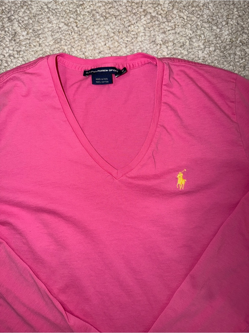 Ralph Lauren Sport Pink 100% Cotton Long Sleeve V-Neck Tee Medium - Picture 2 of 8